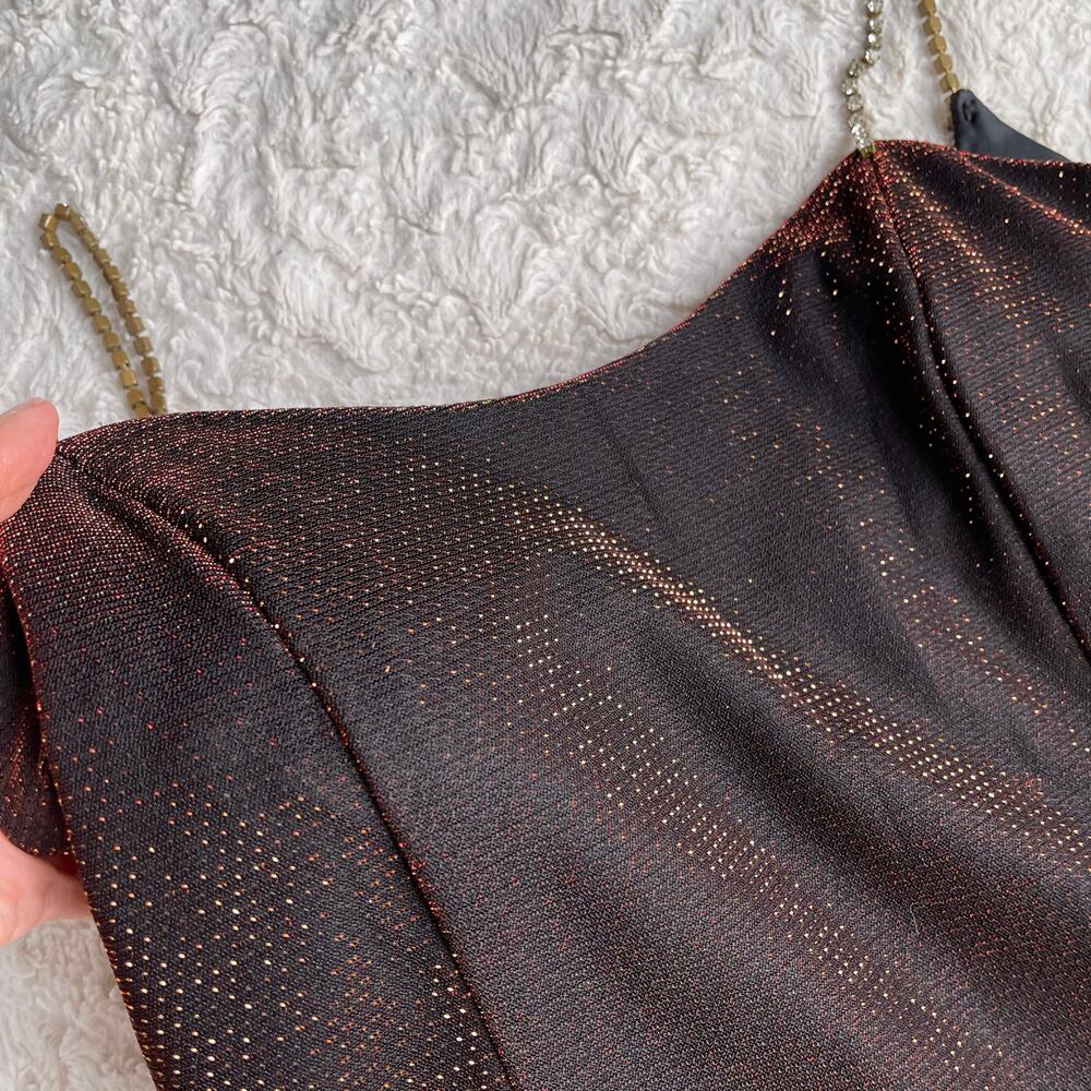 SOLD Scott McClintock copper metallic glitter prom dress maxi gown rhinestone - Picture 7 of 13